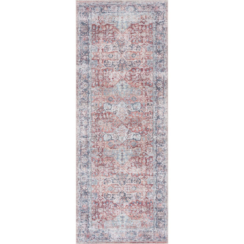 Bloom Rugs Caria قابلة للانزلاق غير قابلة للانزلاق 12 قدم - الطوب/العداء التقليدي الأزرق الداكن لحمام مدخل المدخل والمطبخ - الحجم الدقيق: 2'6 "" × 12 ' - Image 2