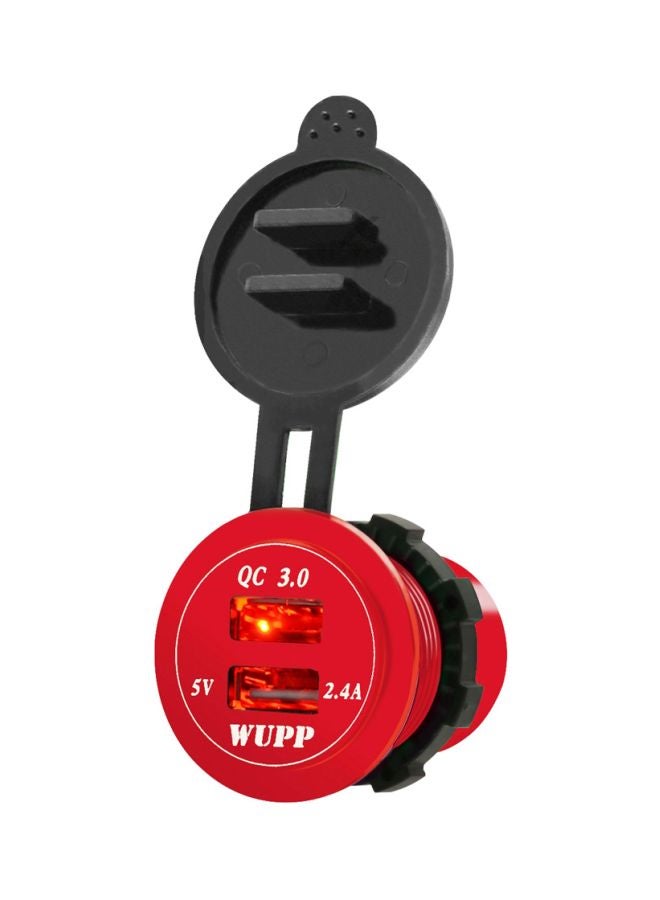 شاحن سيارة بمنفذ USB مُزدوج مع فتحة أحمر وأسود - Image 2