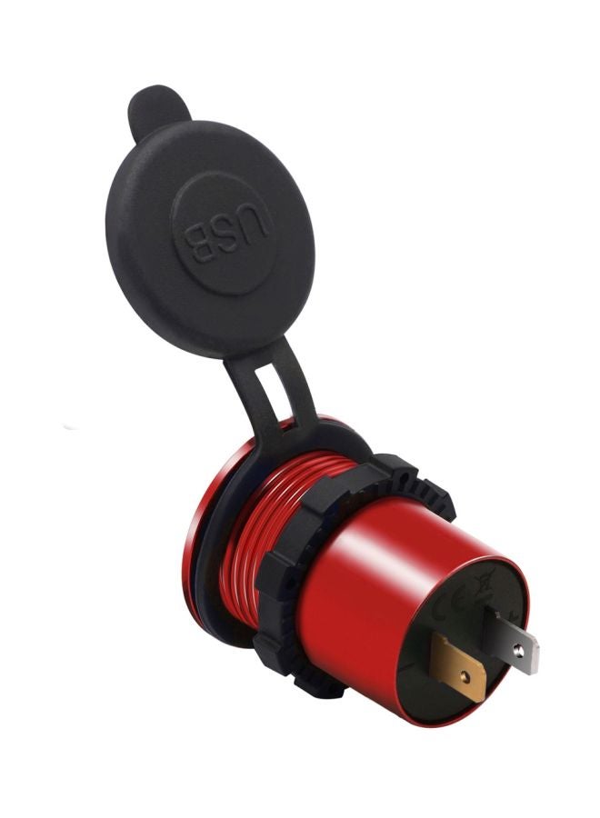 شاحن سيارة بمنفذ USB مُزدوج مع فتحة أحمر وأسود - Image 3