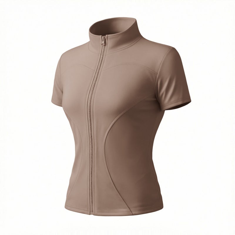 Women's Summer Quick-Dry Short Sleeve Zip-Up Fitness Top for Cycling, Yoga & Running