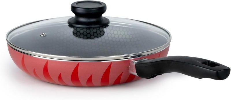 SENSTAN Flame Design Fry Pan with Glass Lid | Non-Stick Frying Pan | 24x5.0CM Skillet | Flame-Patterned Sauté Pan | Premium Cooking Pan - Image 3