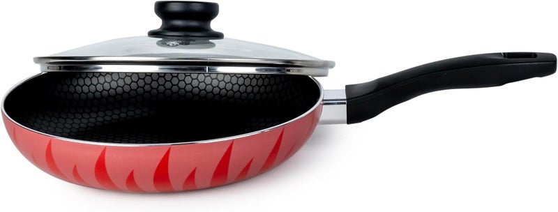 SENSTAN Flame Design Fry Pan with Glass Lid | Non-Stick Frying Pan | 24x5.0CM Skillet | Flame-Patterned Sauté Pan | Premium Cooking Pan - Image 4