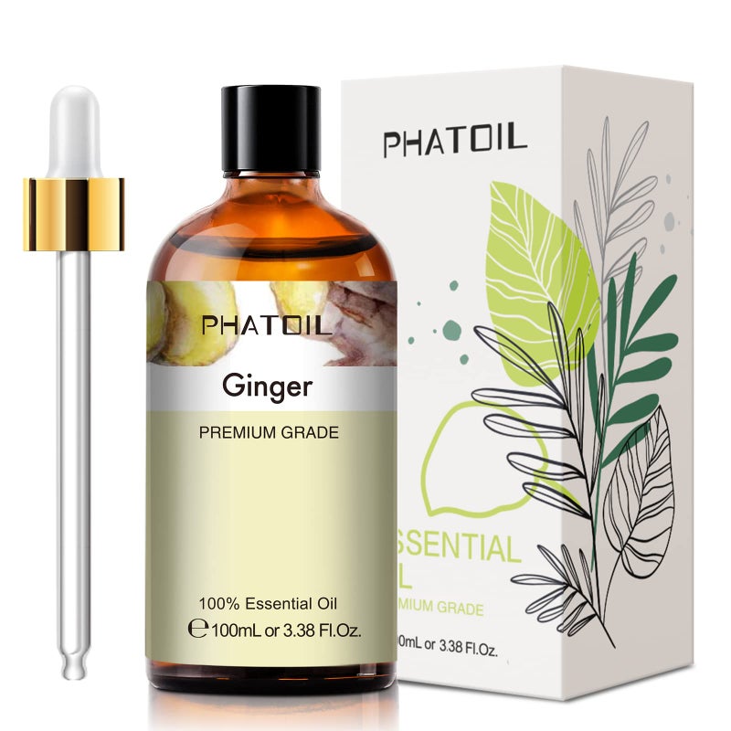PHATOIL Ginger 3.38fl.oz Essential Oil, PHATOIL Pure Aromatherapy Oils for Diffuser, Humidifier, Perfect for DIY Soap, Candle, Bath Bombs Making(100ml) - Image 1