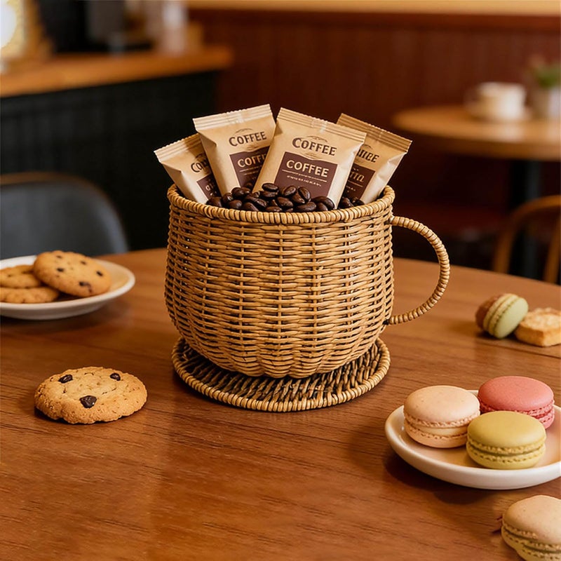 Modern Coffee Storage Box with Woven Aesthetic Finish Imitation Rattan Basket for Home Use Coffee - Image 4