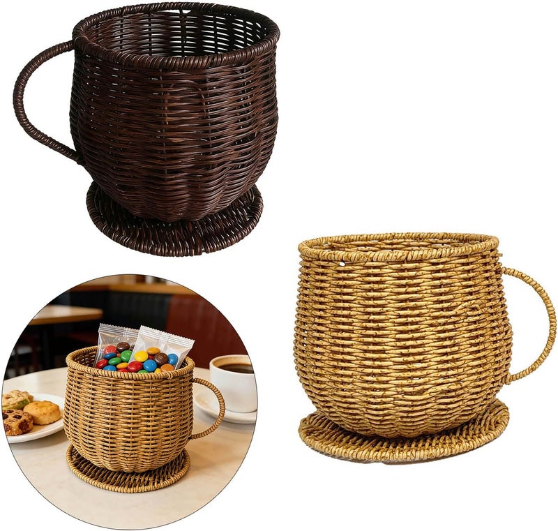 Modern Coffee Storage Box with Woven Aesthetic Finish Imitation Rattan Basket for Home Use Coffee - Image 2