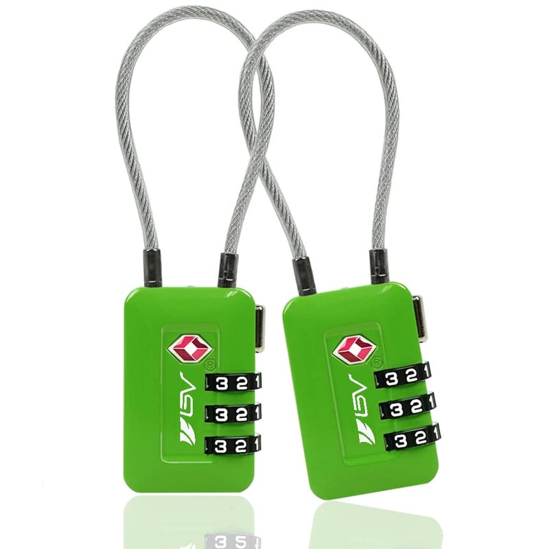 BV TSA Accpeted Luggage Travel Lock, Set-Your-Own Combination Lock for School Gym, Golf Bag, Locker, Luggage Suitcase Baggage Locks, Filing Cabinets, Toolbox, Case (Green, 2 Pack) - Image 1