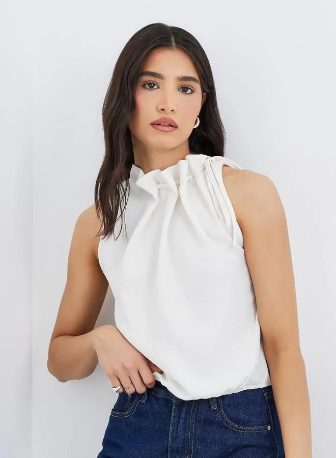 Take Two Drawstring Gathered Detail Sleeveless Blouse