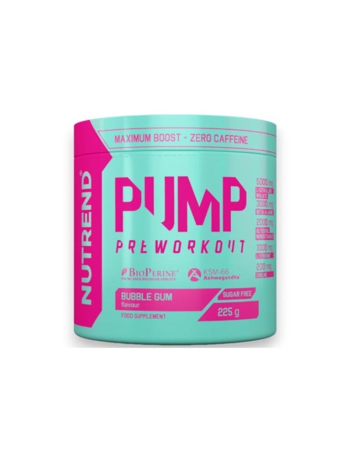 NUTREND Pump Pre Workout, Bubble Gum Flavour, 225g