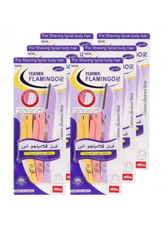 Feather-Flamingo Pack Of 6 Facial Touch-Up Razor Multicolour