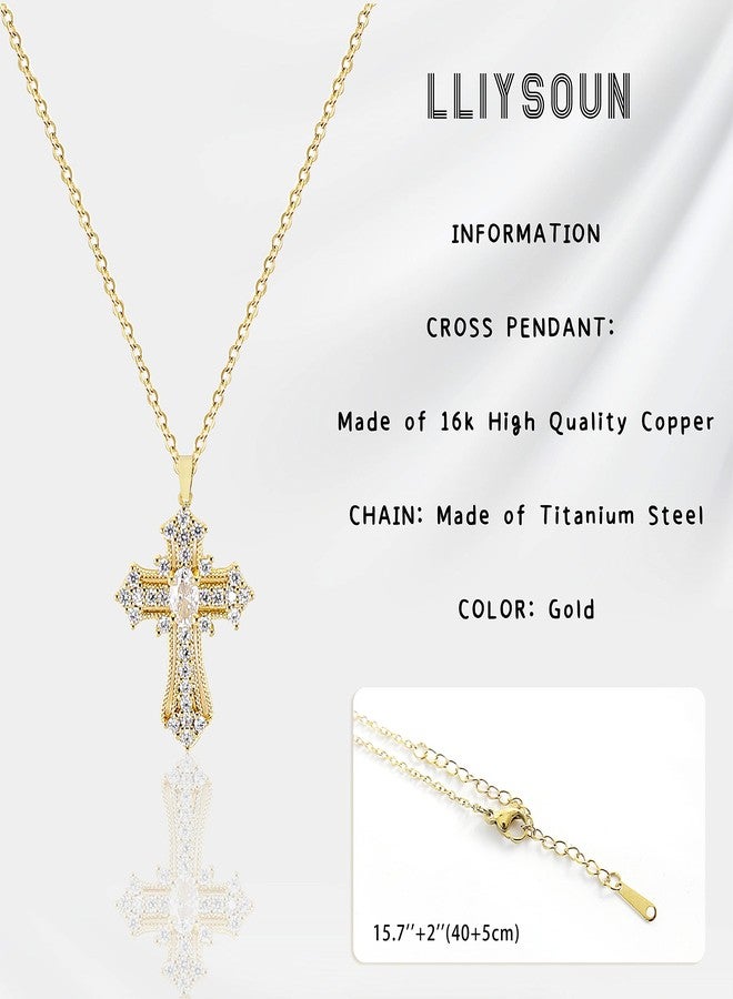 LLIYSOUN Cross Pendant Necklace for Women Jewelry Gold Cross Necklaces for Women Cross Necklace Minimalist Trendy Jewelry Valentines Day, Cubic Zirconia, Cubic Zirconia - Image 3