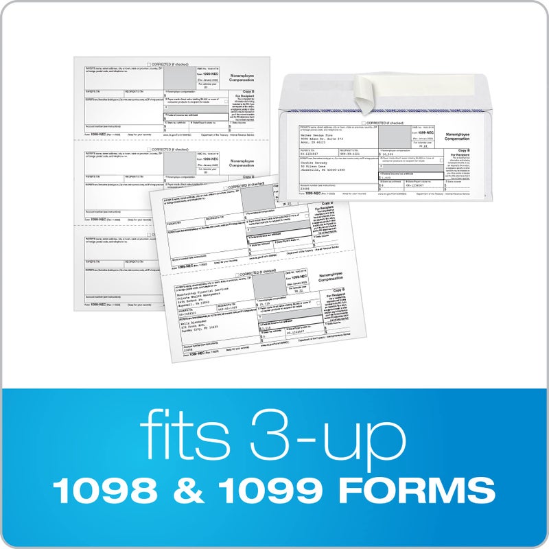 Adams 3 Up 1099 Envelopes, For 1099 NEC, Self Seal Double Window Security Envelopes, 3-3/4" x 8-3/4", 24 per Pack (TXA2222PS-3), White - Image 3