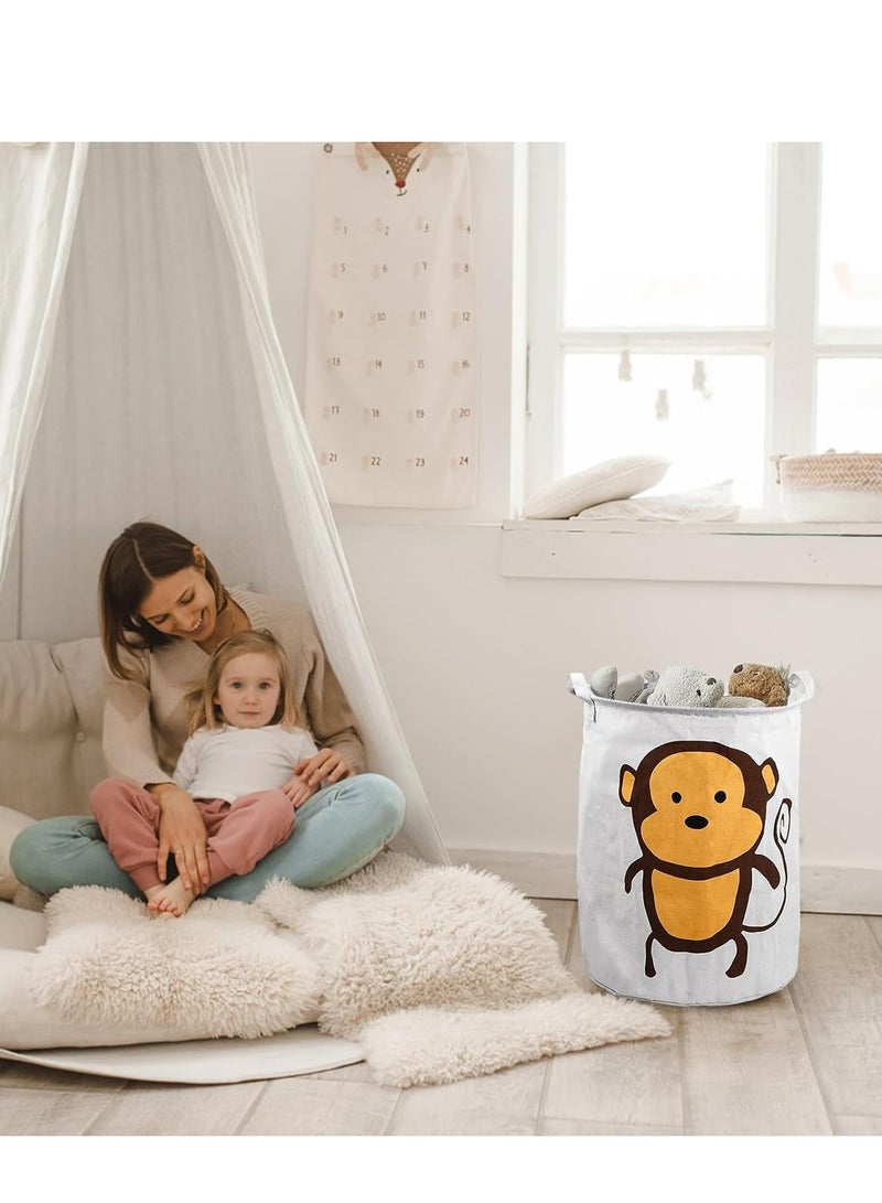 Raxoom cute monkey baby laundry basket, round laundry basket for children, canvas fabric, foldable clothing storage basket, laundry basket for baby toys storage basket for children, 40 x 50 cm - Image 2