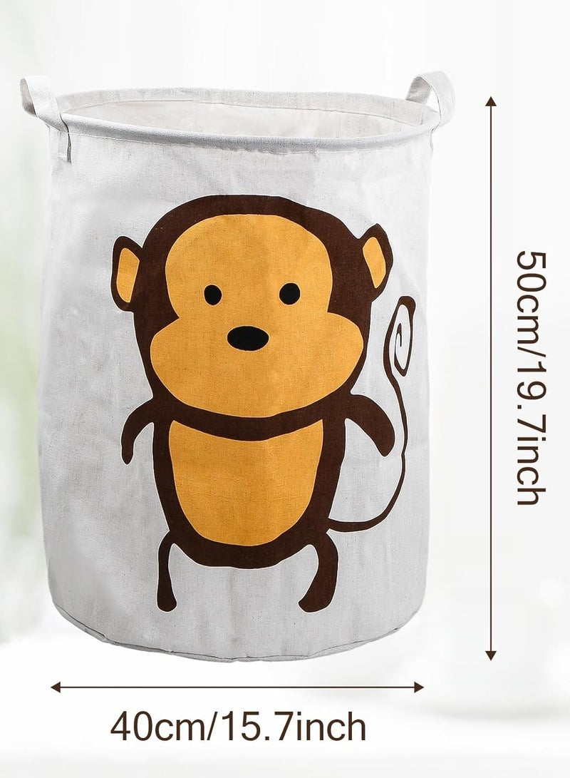 Raxoom cute monkey baby laundry basket, round laundry basket for children, canvas fabric, foldable clothing storage basket, laundry basket for baby toys storage basket for children, 40 x 50 cm - Image 3