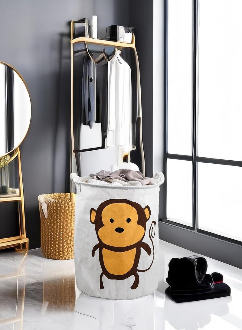 Raxoom cute monkey baby laundry basket, round laundry basket for children, canvas fabric, foldable clothing storage basket, laundry basket for baby toys storage basket for children, 40 x 50 cm - Image 5