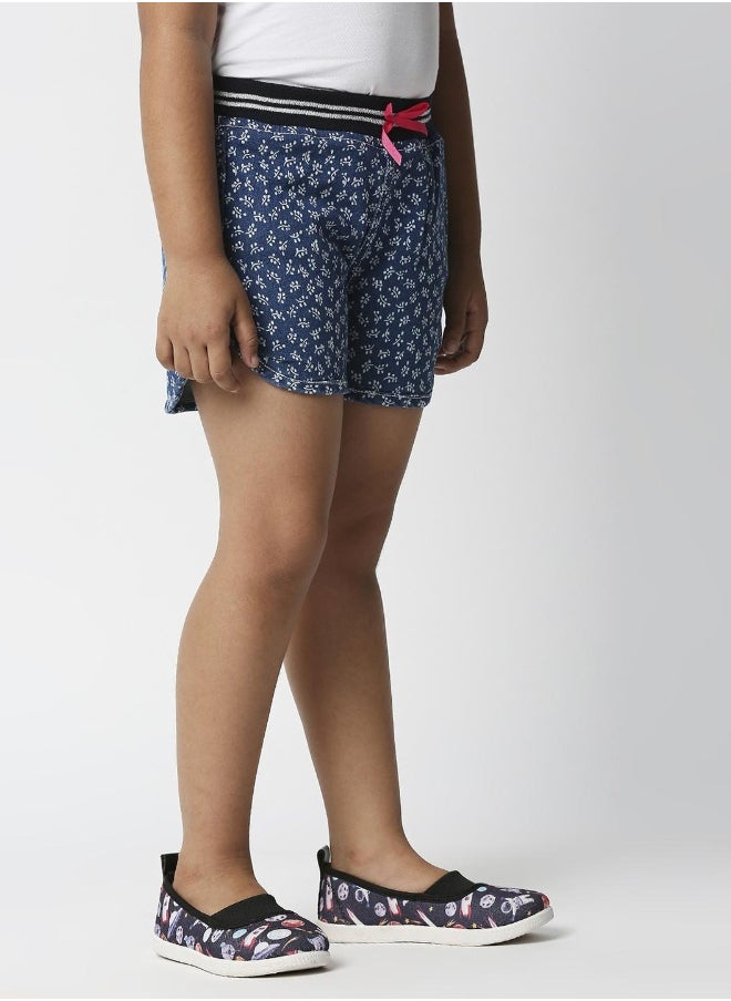 HIGH STAR - Girls Blue Printed Slim Fit Regular Shorts - Image 1