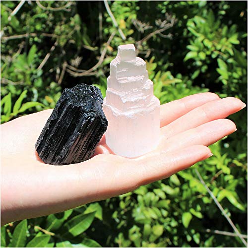 Wixine 2Pcs 1 Selenite Tower 1 Extra Grade Black Tourmaline Home Protection Kit Reiki - Image 5
