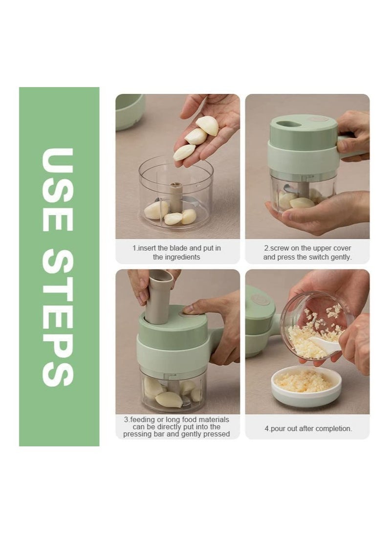 ELTRAZONE 4 in 1 Portable Electric Vegetable Cutter Set,Gatling Vegetable Chopper Mini Wireless Food Processor,Garlic Chili Onion Celery Ginger Meat Garlic Chopper with Brush - Image 5