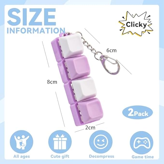Sumgsn 2 Pcs White Purple Keyboard Clicker Fidget Toy, Loud Keyboard Fidget Toy for Adult, 4 Keys Anxiety Toy Keyboard Keychain for Stress Relief Pass Time - Image 2