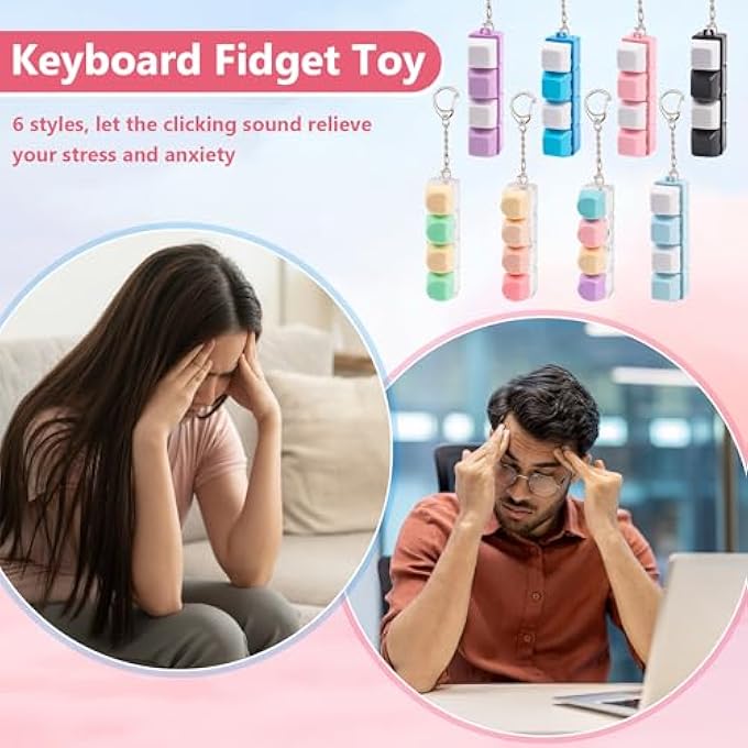 Sumgsn 2 Pcs White Purple Keyboard Clicker Fidget Toy, Loud Keyboard Fidget Toy for Adult, 4 Keys Anxiety Toy Keyboard Keychain for Stress Relief Pass Time - Image 5
