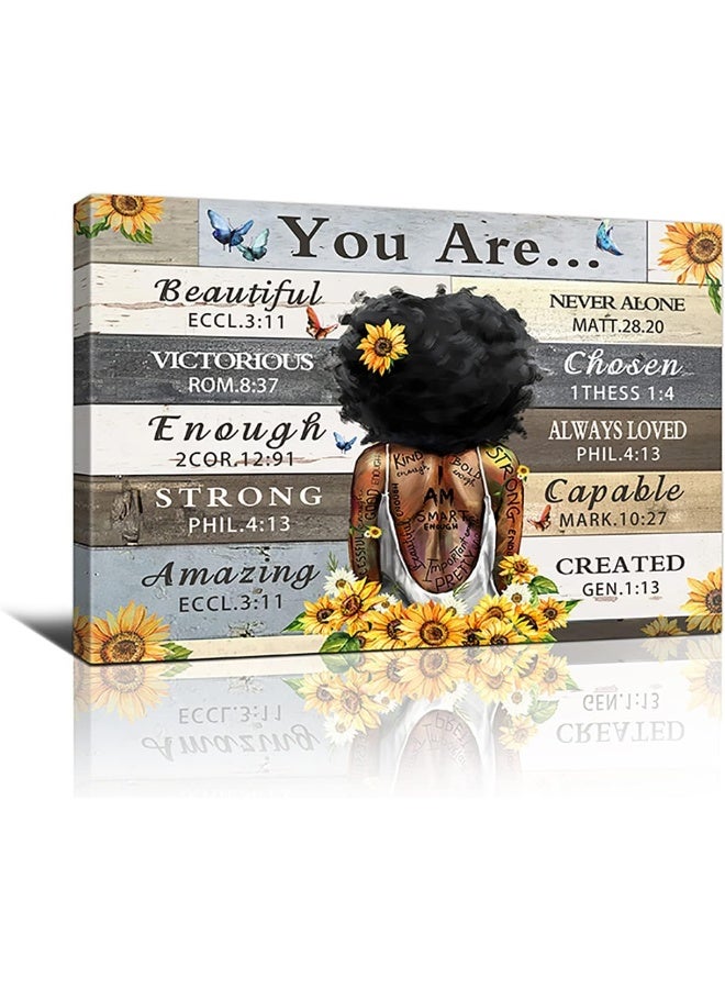 African American Wall Art God Says You Are Canvas Print Black Woman Flower Painting Pictures Quotes Artworks Home Decor For Bathroom Living Room Bedroom Framed Ready To Hang 16x24 Inch