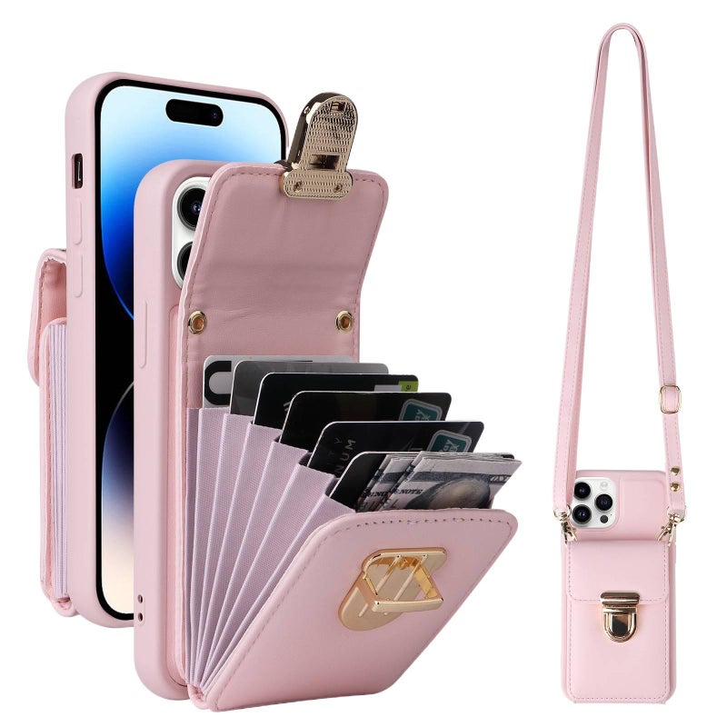 Protective Case | TPU | Pink | Card Holder | Drop Protection | Shockproof Cover for iPhone 14 / 14 Plus / 14 Pro / 14 Pro Max - Image 1