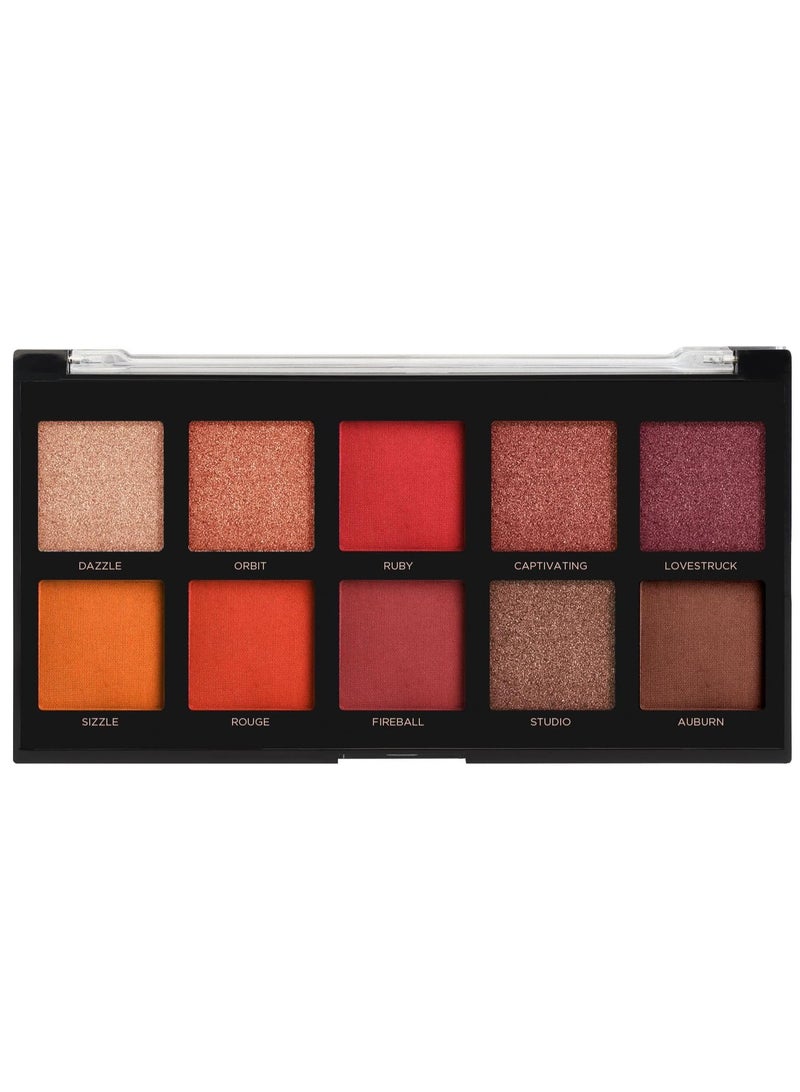 Profusion Cosmetics Rubies 10 Shade Eyeshadow Palette blend able multi finish corals and reds to crimson hues - Image 2