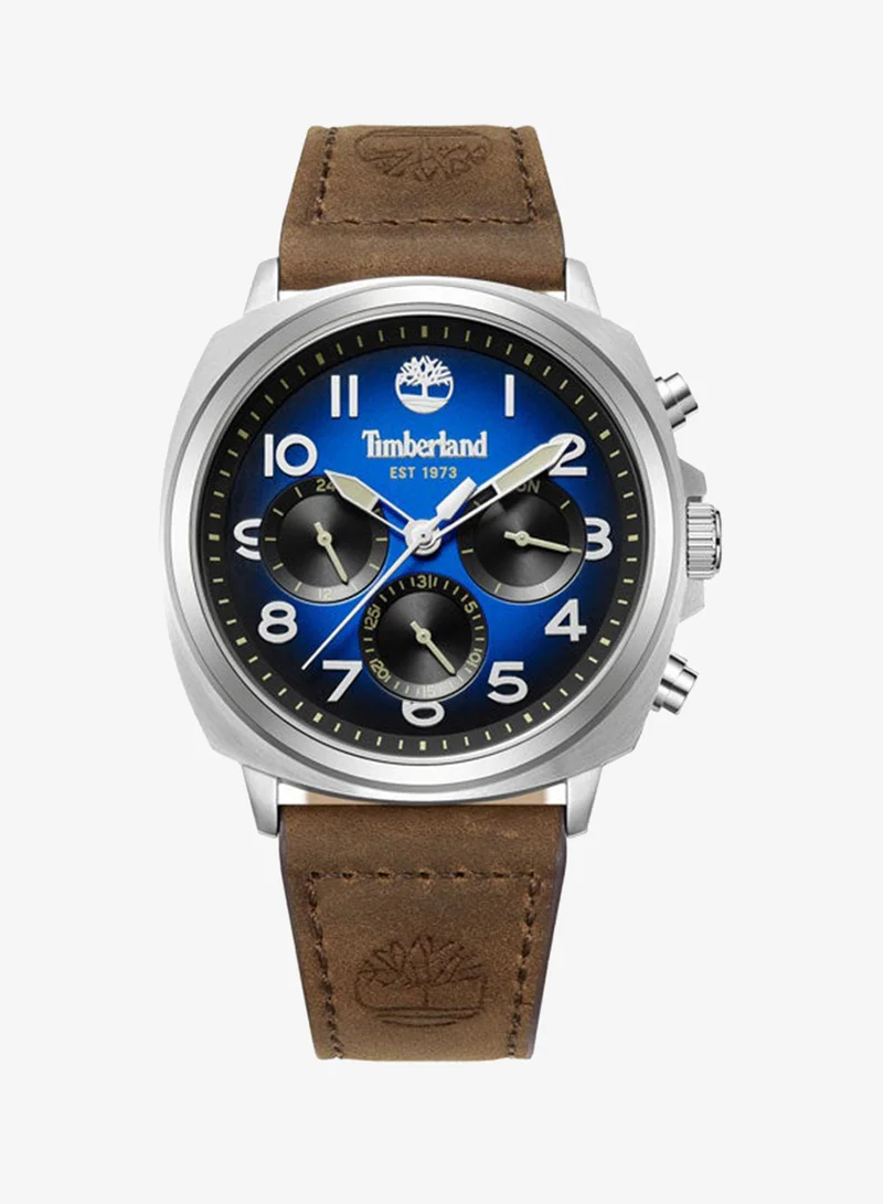 تمبرلاند ساعة ويليستون سمول للرجال بمينا أزرق وسوار جلد بني 43.5 مم