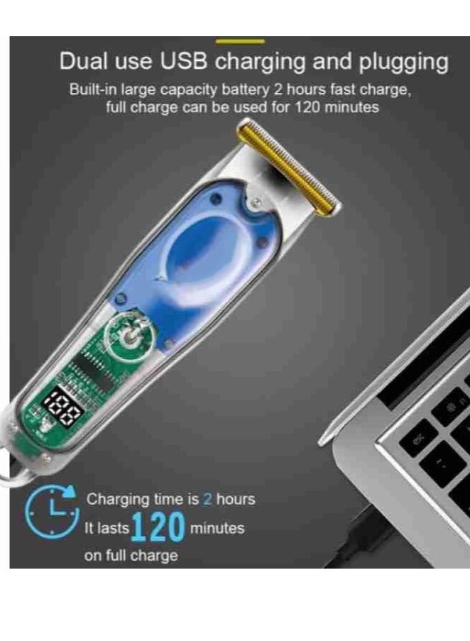 ماكينة قص الشعر الشفافة للرجال، ماكينة حلاقة احترافية قابلة للشحن عبر USB مع شفرات قابلة للتعديل وشاشة LED ذكية - Image 2