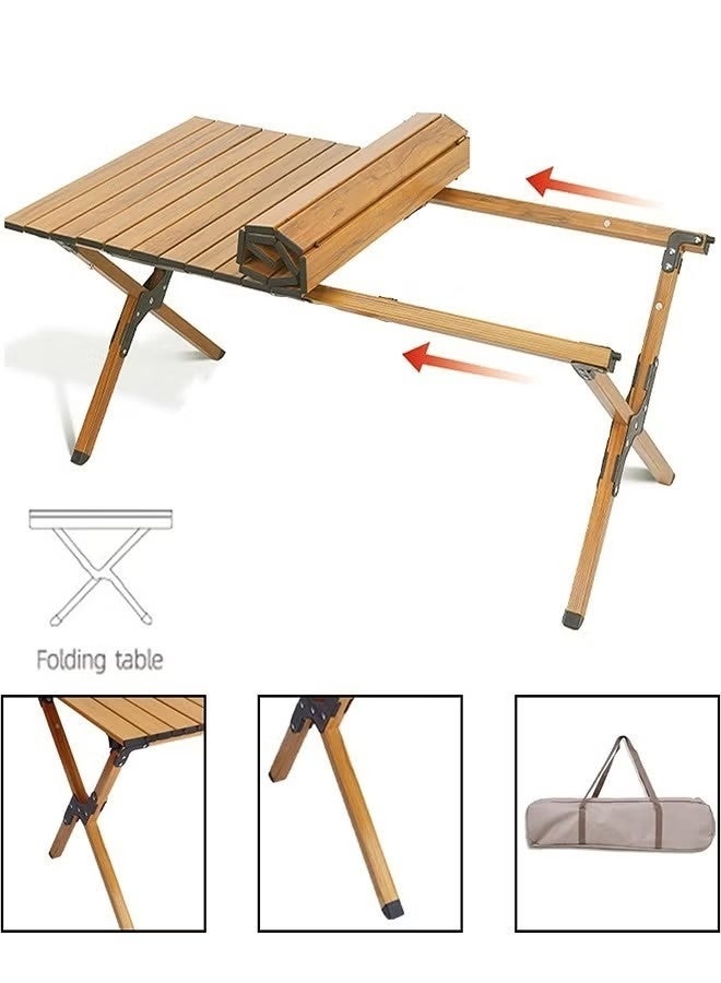 كادي ون طاولة قابلة للطي، مكتب خشبي للتخييم في الهواء الطلق، طاولة قابلة للطي محمولة قابلة للطي باللون الأصفر القهوة طاولة أثاث داخلية وخارجية (90 سم) - Image 2