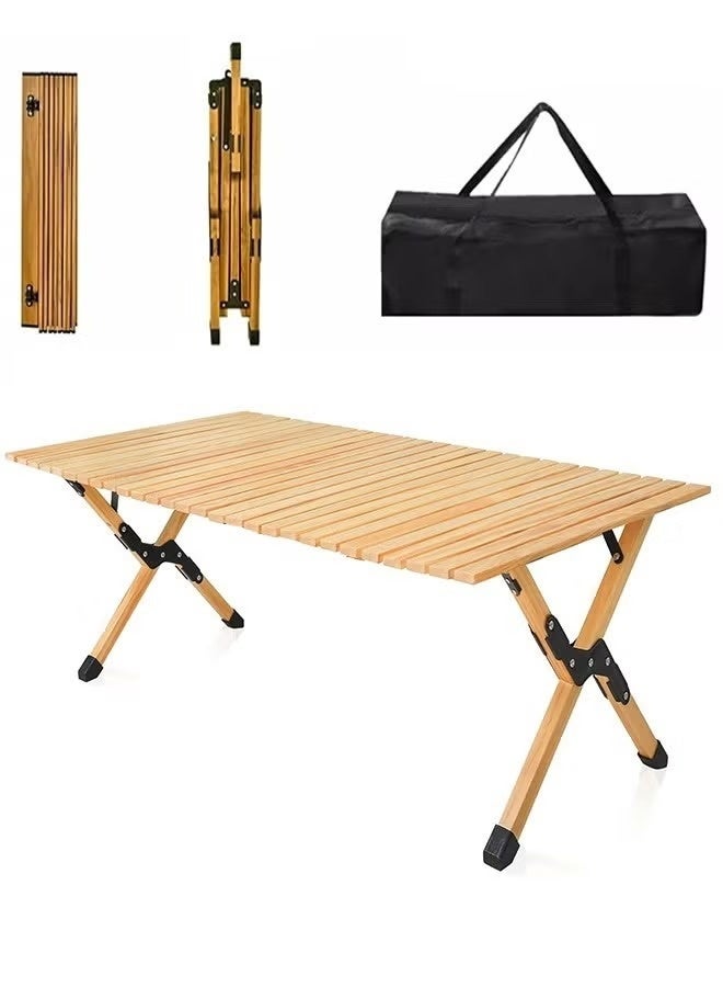 كادي ون طاولة قابلة للطي، مكتب خشبي للتخييم في الهواء الطلق، طاولة قابلة للطي محمولة قابلة للطي باللون الأصفر القهوة طاولة أثاث داخلية وخارجية (90 سم) - Image 1