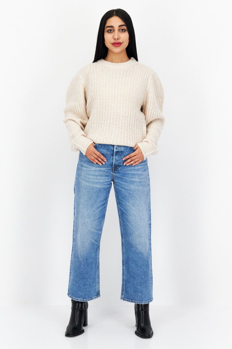 Tchibo سويت شيرت محبوك بأكمام طويلة وياقة دائرية للنساء، بيج - Image 2