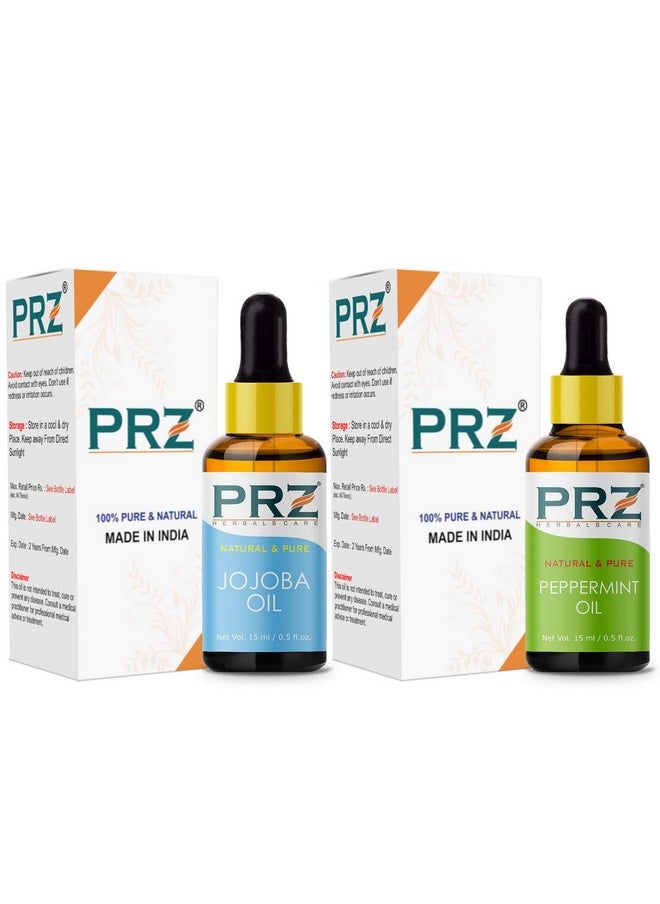 PRZ Combo Of Cold Pressed Jojoba Carrier Oil & Peppermint Essential Oil, 100% Pure Natural & Therapeutic Grade Oil For Aromatherapy, Body Massage, Skin Care & Hair Growth (15Ml Each)  - Image 2