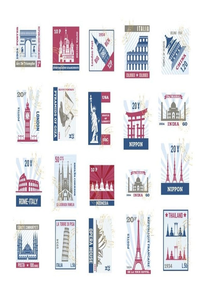 SAMVARDHAN Vintage Travel Stamp Sticker Pack –80 Pcs City Landmark & Postage Stamp Stickers for Journaling, Scrapbooking, Planner Decoration & DIY Crafts, Pack of 4 - Image 5