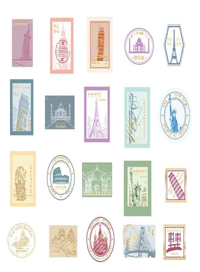 SAMVARDHAN Vintage Travel Stamp Sticker Pack –80 Pcs City Landmark & Postage Stamp Stickers for Journaling, Scrapbooking, Planner Decoration & DIY Crafts, Pack of 4 - Image 3