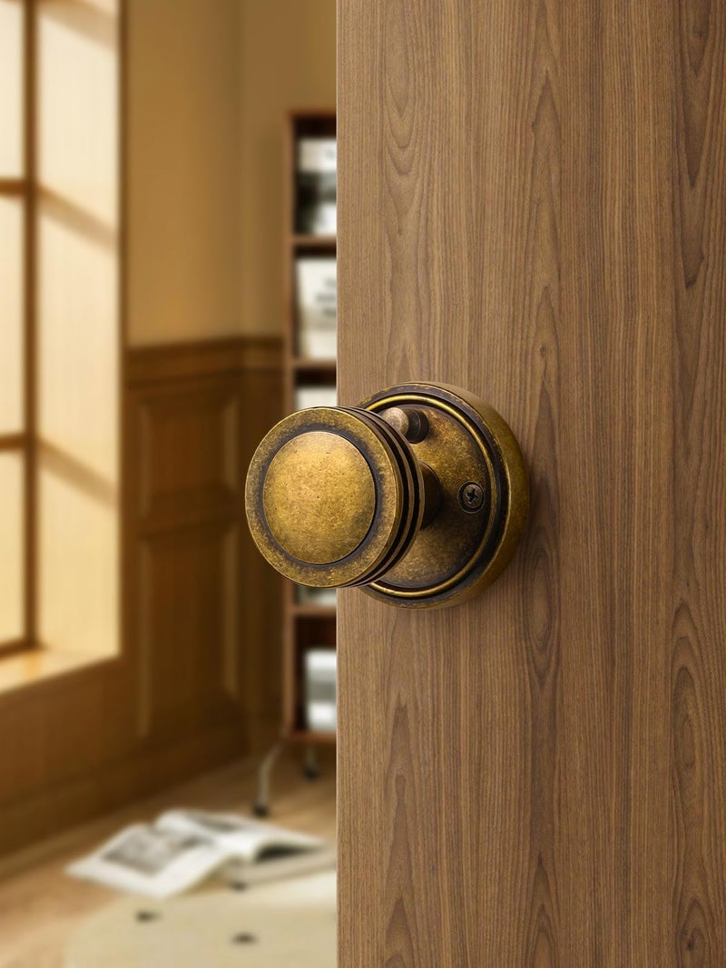 SORWDUERM 1 Pack Antique Brass Bronze Door Knob Interior Privacy Door Knobs with Lock Door Handle Bedroom and Bathroom Zinc Alloy - Image 3