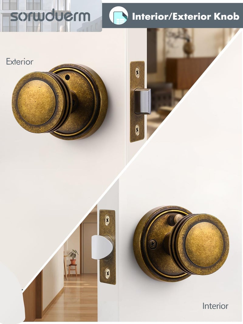 SORWDUERM 1 Pack Antique Brass Bronze Door Knob Interior Privacy Door Knobs with Lock Door Handle Bedroom and Bathroom Zinc Alloy - Image 5