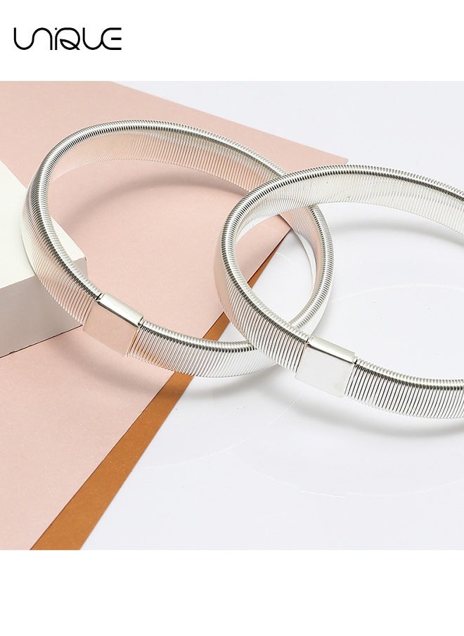 Unique - 2 Pairs Sleeve Garters Anti-Slip Shirt Sleeve Holders Garters Stretch Metal Adjustable One Size Anti-Slip Armbands Sleeve Garters for Women Men Valentines Day Gifts (Black+Silver) - Image 1