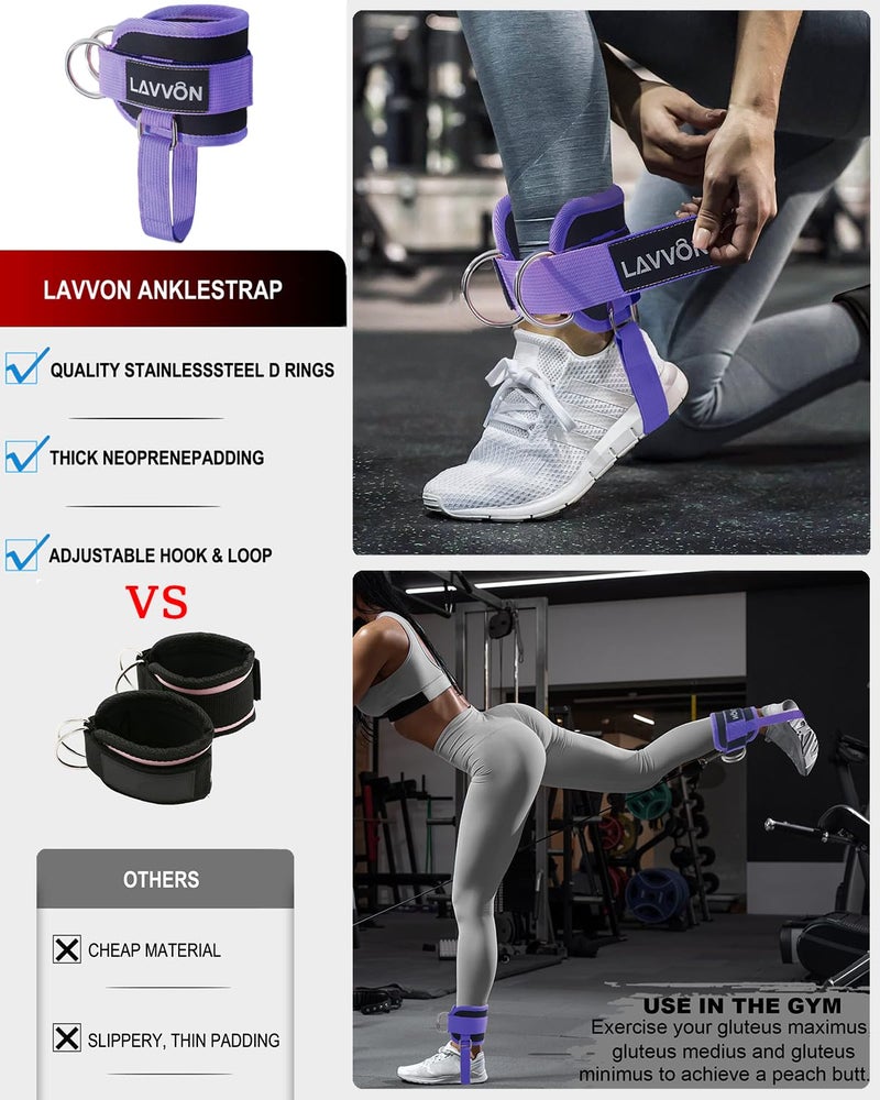 LAVVON 7Pcs-Barbell Pad Set for Hip Thrust - Squat Pad, Bench Press Workout Foam Weight Lifting Bar Cushion,Gym Accessories for Women with Bar Bad,with Gym Ankle Straps,Hip Resistance Bands,Lifting Strap (Purple) - Image 4