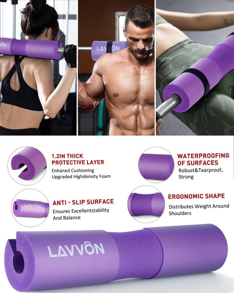 LAVVON 7Pcs-Barbell Pad Set for Hip Thrust - Squat Pad, Bench Press Workout Foam Weight Lifting Bar Cushion,Gym Accessories for Women with Bar Bad,with Gym Ankle Straps,Hip Resistance Bands,Lifting Strap (Purple) - Image 3