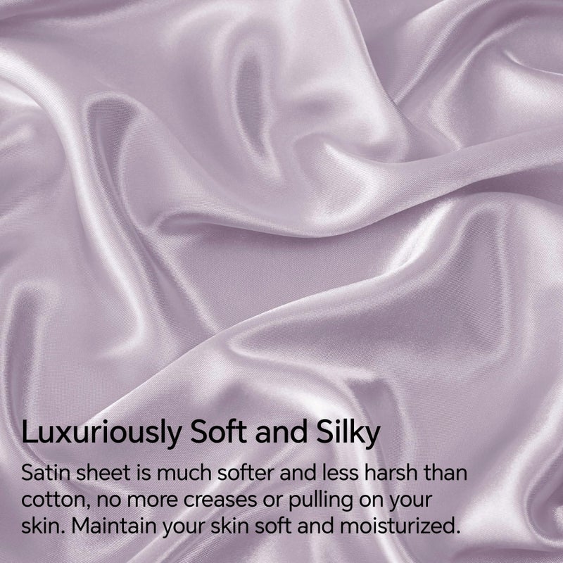 BEDELITE Satin Sheets Queen Size Bed Set, Luxury Soft Lavender Silky Sheets for Hair and Skin, Similar to Silk Bed Sheets Set 4 Pieces with 1 Deep Pocket Fitted Sheet, 1 Flat Sheet, and 2 Pillowcases - Image 3
