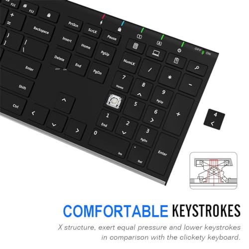 Arteck 2.4G Wireless Keyboard Stainless Steel Ultra Slim Full Size Keyboard with Numeric Keypad for Computer/Desktop/PC/Laptop/Surface/Smart TV and Windows 10/8/ 7 Built in Rechargeable Battery - Image 4