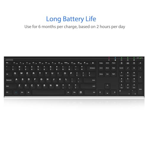 Arteck 2.4G Wireless Keyboard Stainless Steel Ultra Slim Full Size Keyboard with Numeric Keypad for Computer/Desktop/PC/Laptop/Surface/Smart TV and Windows 10/8/ 7 Built in Rechargeable Battery - Image 5