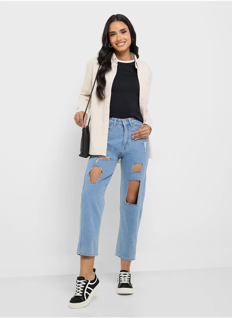 جينجر Ripped Boyfriend Jeans