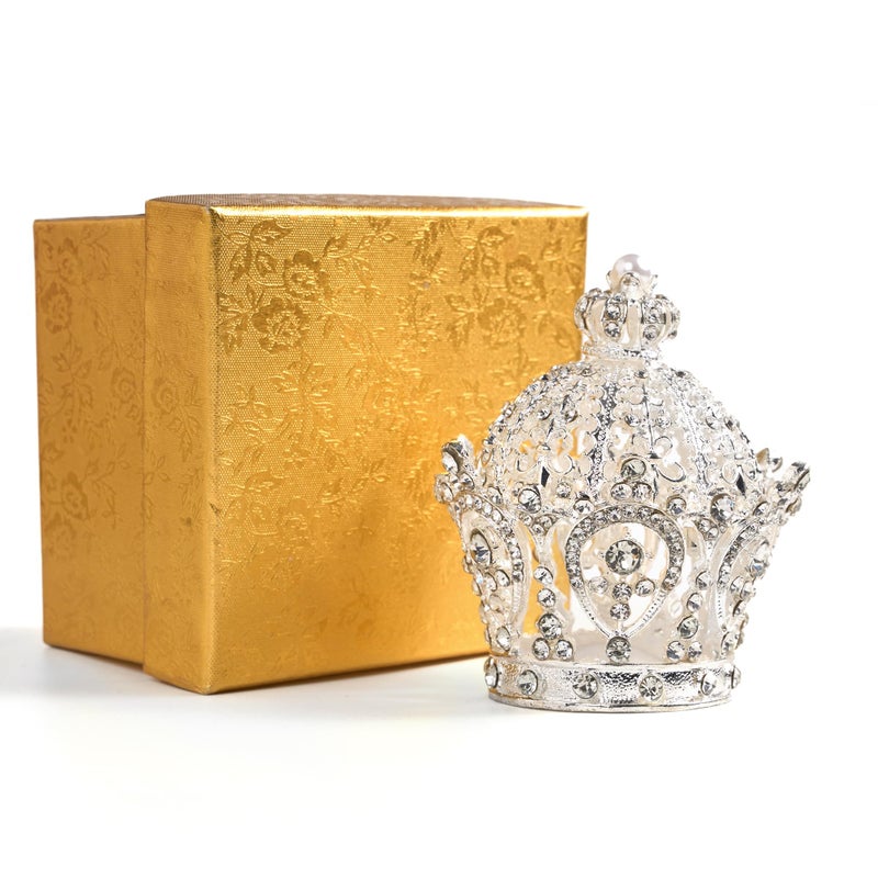 SEVENBEES Hinged Silver Crown Trinket Box, Collectible, Rhinestone-Adorned, Jeweled Enamel, Decorative Jewelry and Ring Holder Box - Image 4