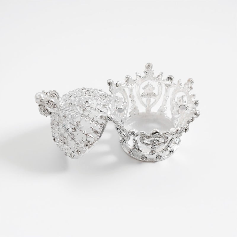 SEVENBEES Hinged Silver Crown Trinket Box, Collectible, Rhinestone-Adorned, Jeweled Enamel, Decorative Jewelry and Ring Holder Box - Image 5