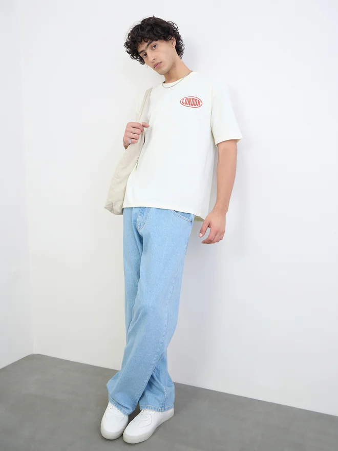Styli Men Text Print Oversized Jersey T-Shirt