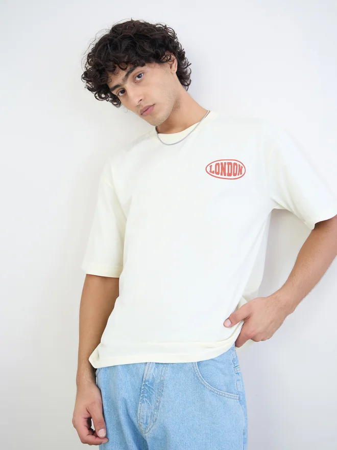 Styli Men Text Print Oversized Jersey T-Shirt