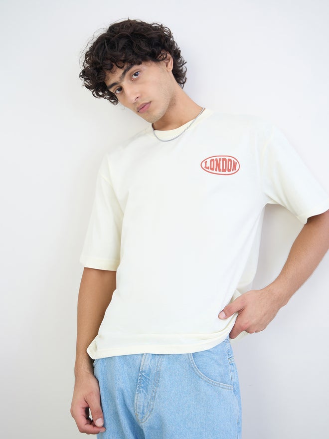 Styli Men Text Print Oversized Jersey T-Shirt - Image 1