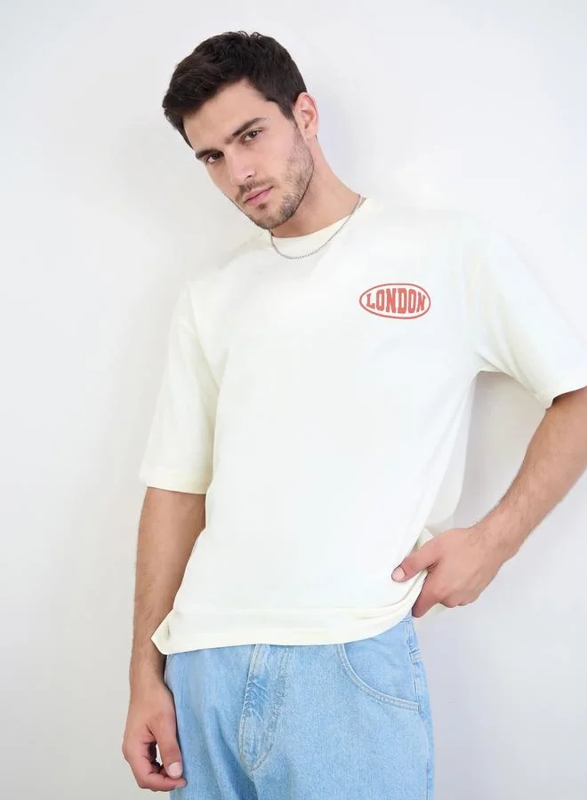 Men Text Print Oversized Jersey T-Shirt