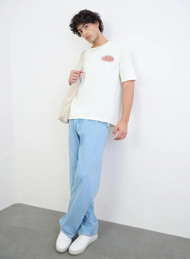 Styli Men Text Print Oversized Jersey T-Shirt